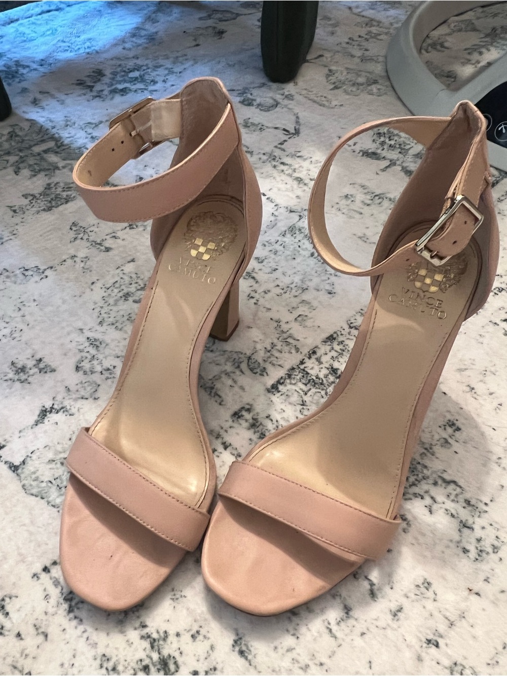 Vince Camuto Ankle-Strap Block Heel Sandals in Blush Pink - Size 9.5